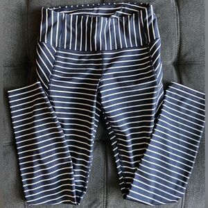 Athleta Navy and White Striped Leggings with Zipper Pockets - Size XS